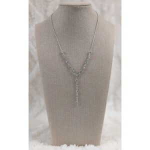 Avon Rhinestone Silvertone Y Drop Necklace Wedding Bridal  20" Signed Jewelry